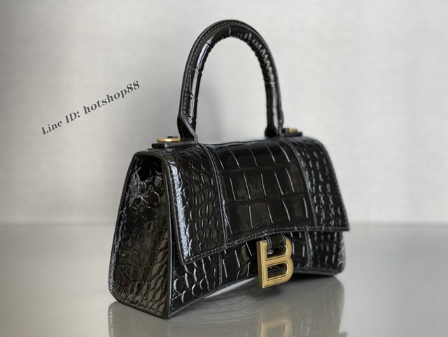 Balenciaga專櫃新款升級版鱷魚紋黑色/金扣手提包肩背女包 巴黎世家原廠皮版本S號沙漏包 fyj1381
